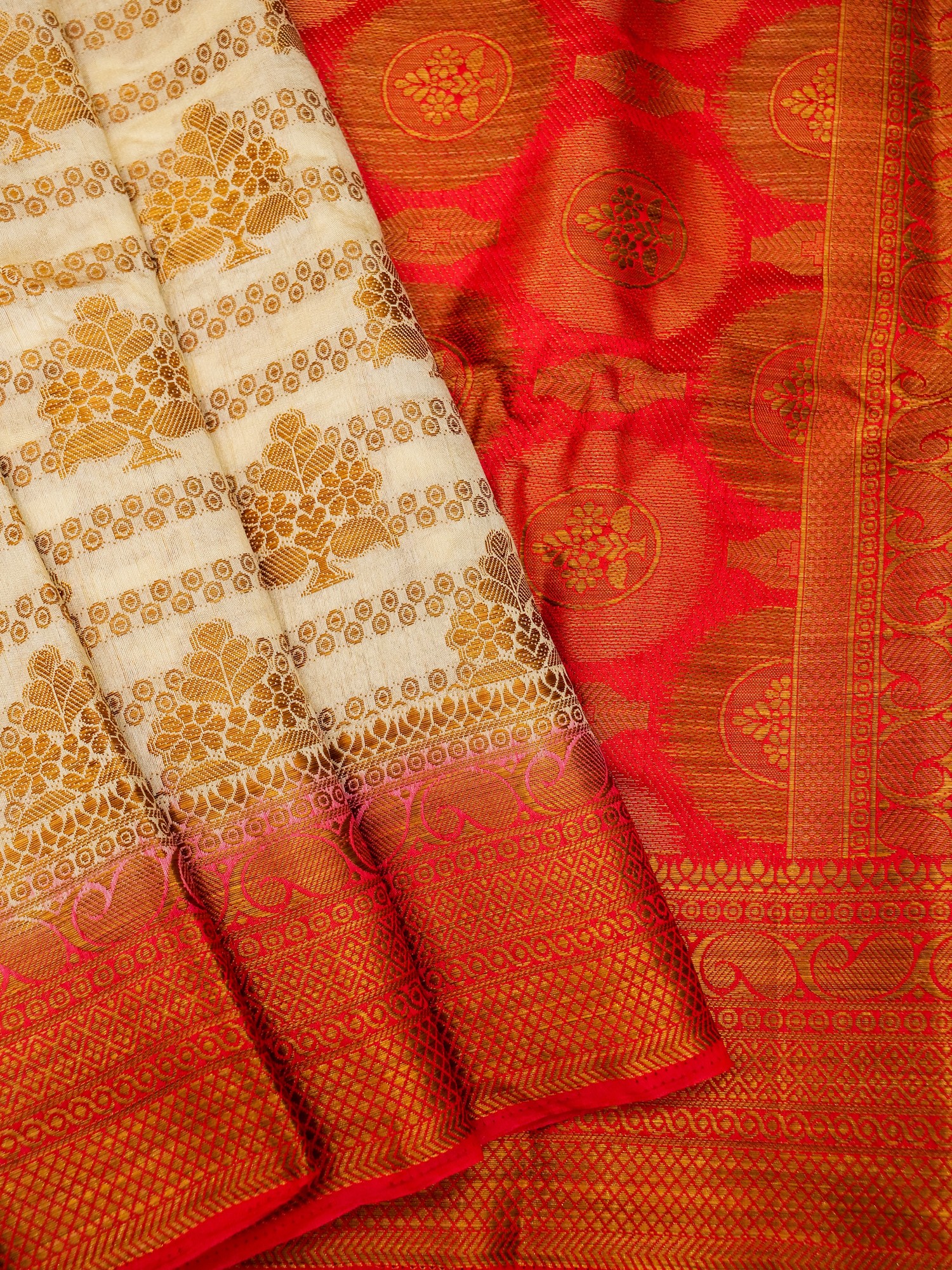 Banarasi Art Silk Saree With Bundi & Floral Tree Pattern On The Body And Beautiful Zari Work On