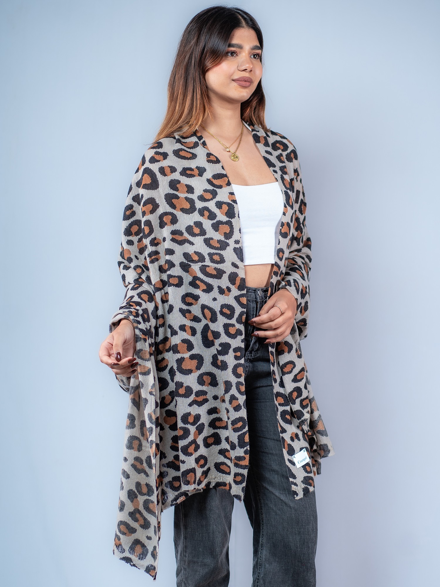 Gray Leopard Print Pashmina Shawl from Nepal | Exotic India Art