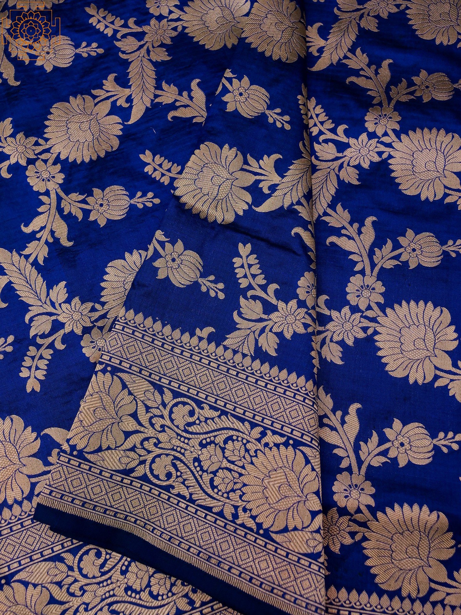 Navy-Blue Pure Katan Floral Zari Jaal Pattern Patola Banarasi Saree ...