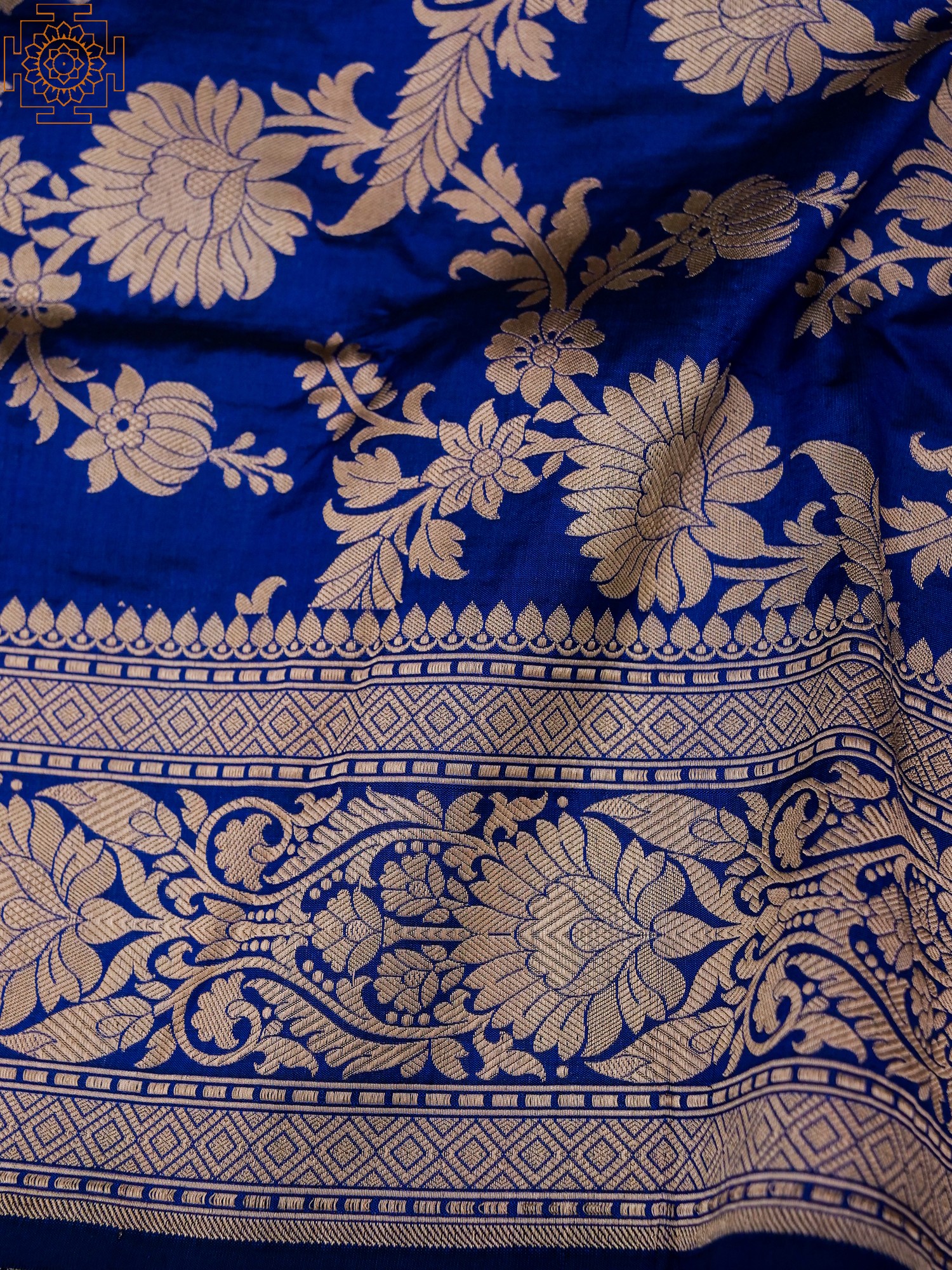 Navy-Blue Pure Katan Floral Zari Jaal Pattern Patola Banarasi Saree ...