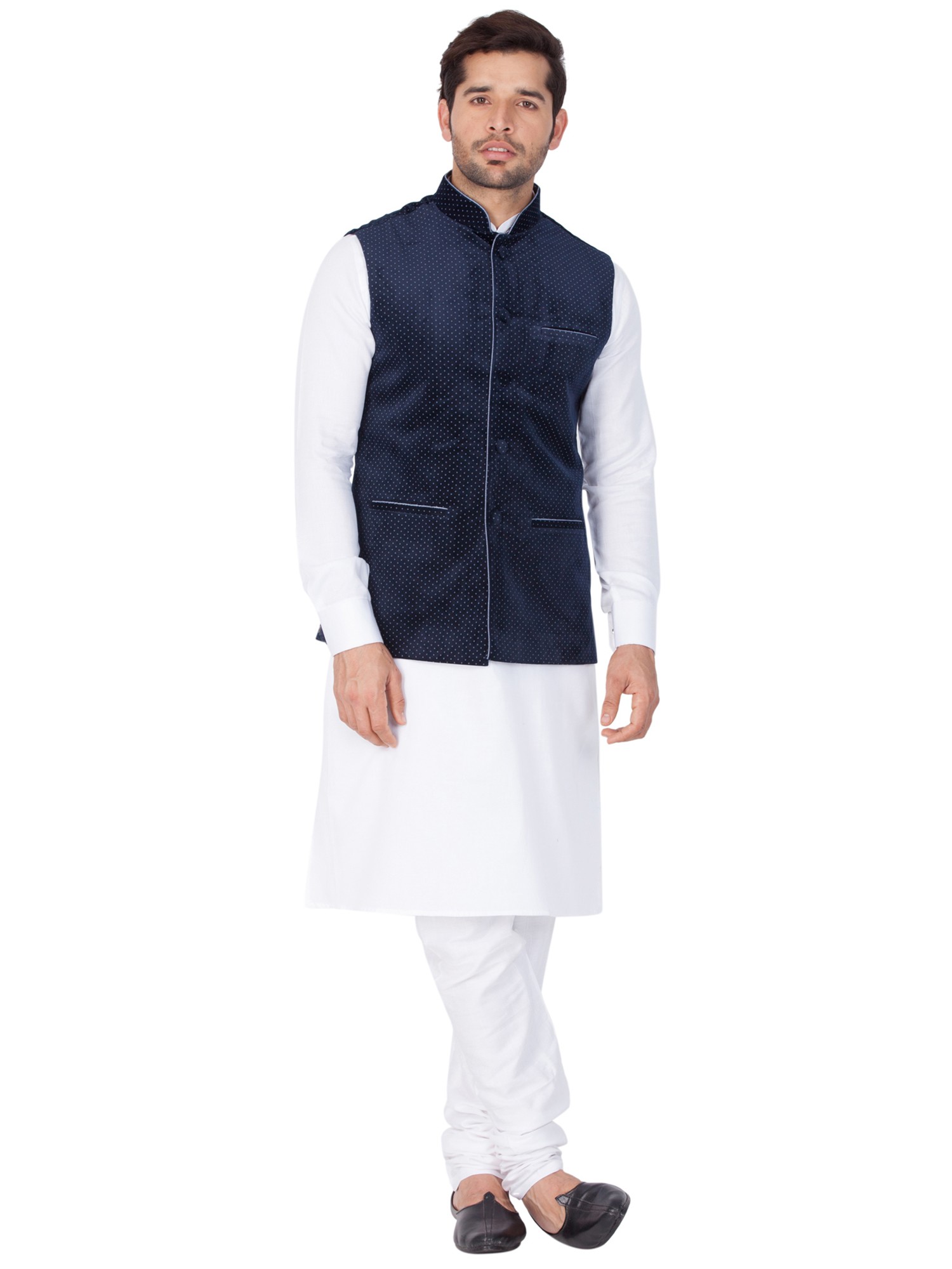 Cotton Kurta Pajama With Jacket In white Colour-KP5600062