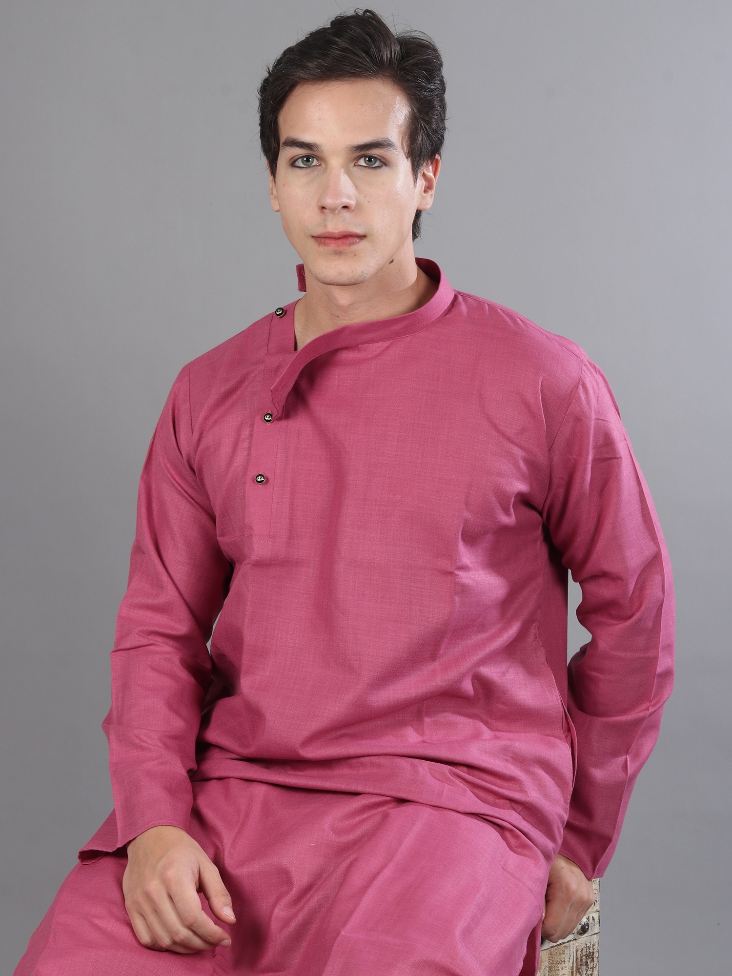 Side Button Solid Polycotton KurtaPajama Set Exotic India Art