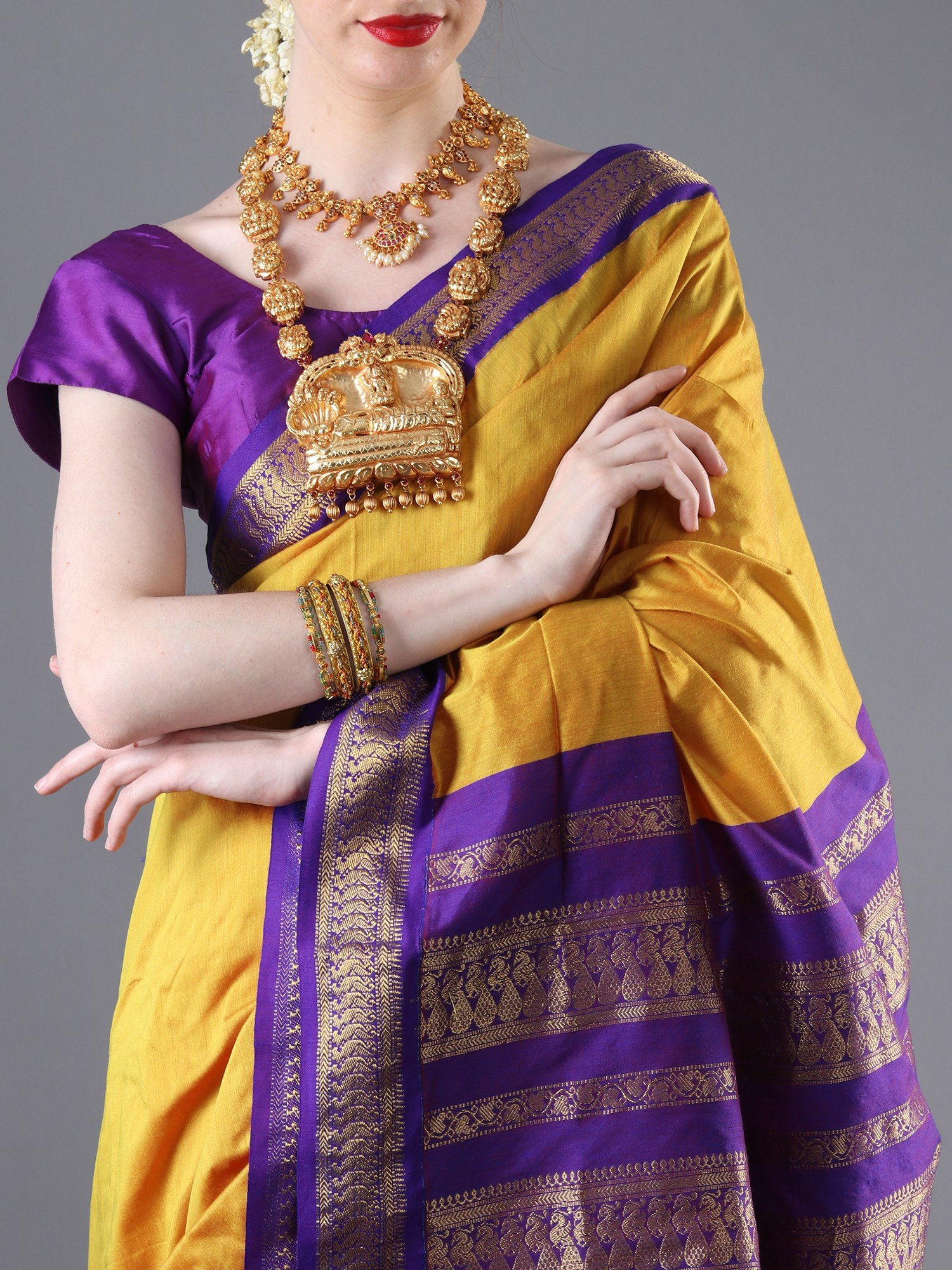 Yellow Kanchipuram Silk Saree