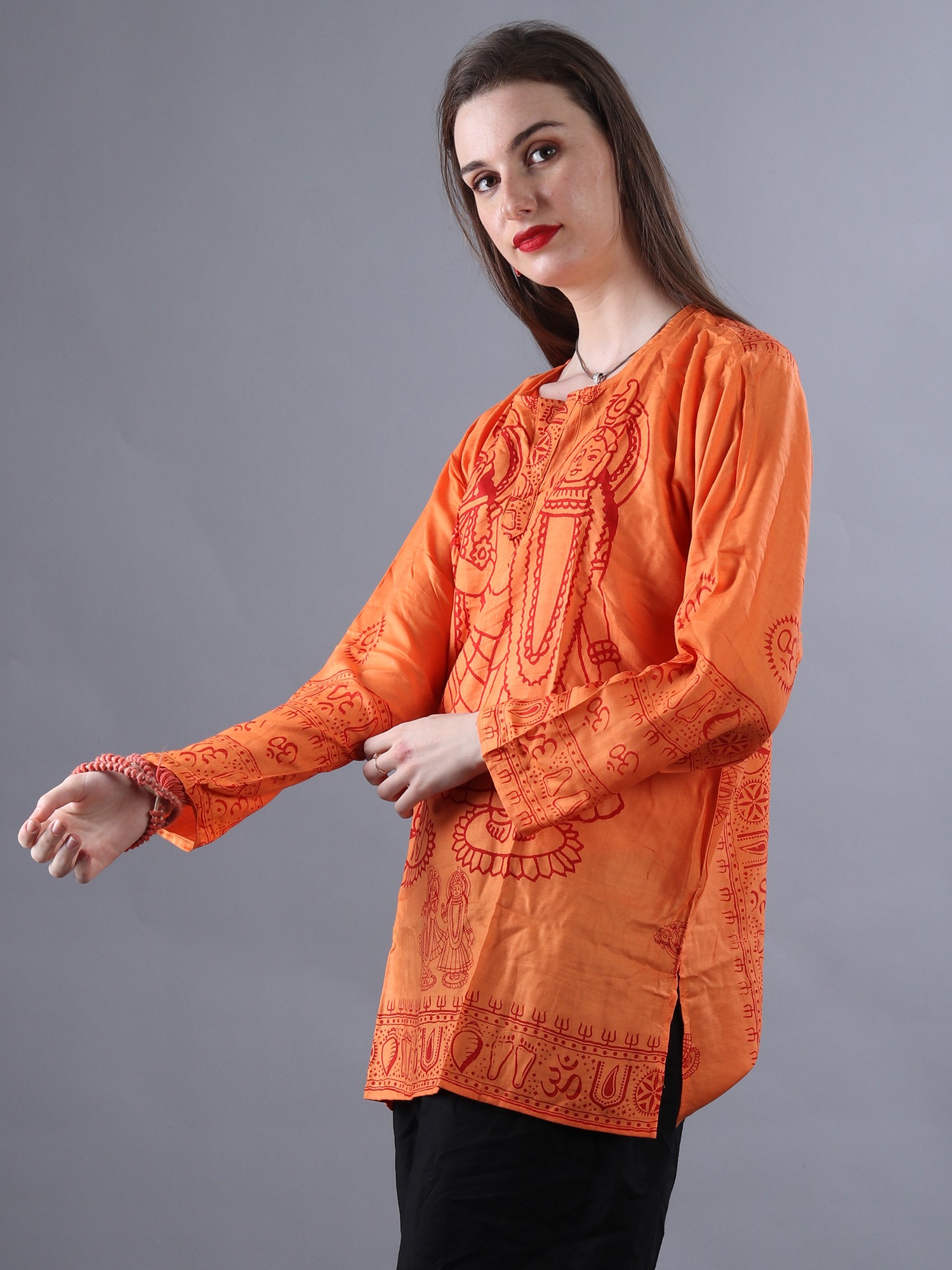 Saffron Radha-Krishna Printed Short Kurti With Full Sleeves | Exotic ...