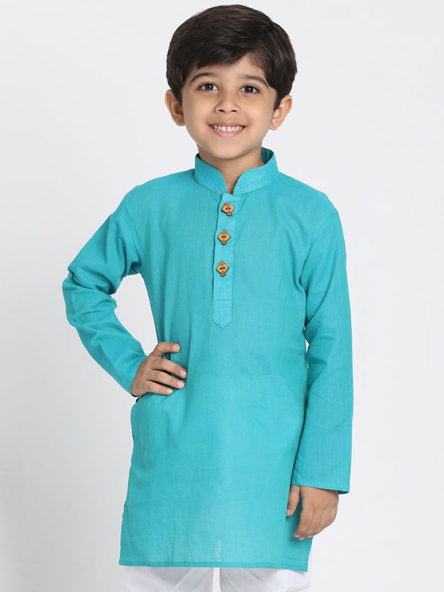 Pure Cotton Handloom Kurta With Kite Shape Button | Exotic India Art