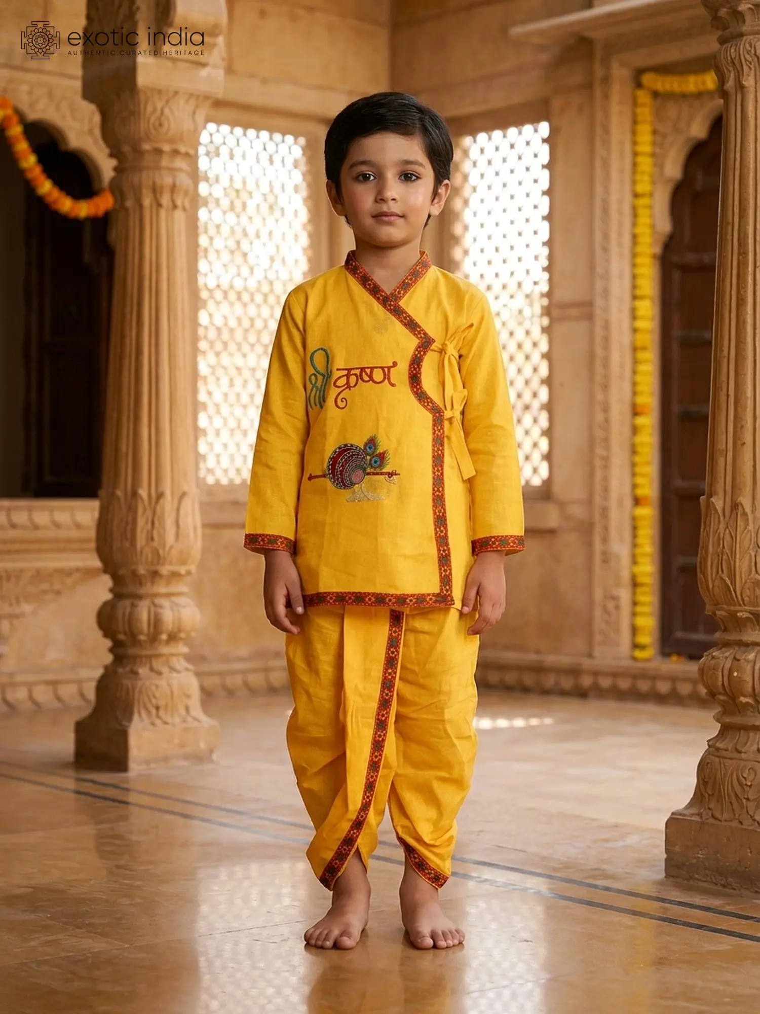 Gold-Fusion Kids Traditional Bal Gopal Dhoti Kurta Dress Set for Janmashtami