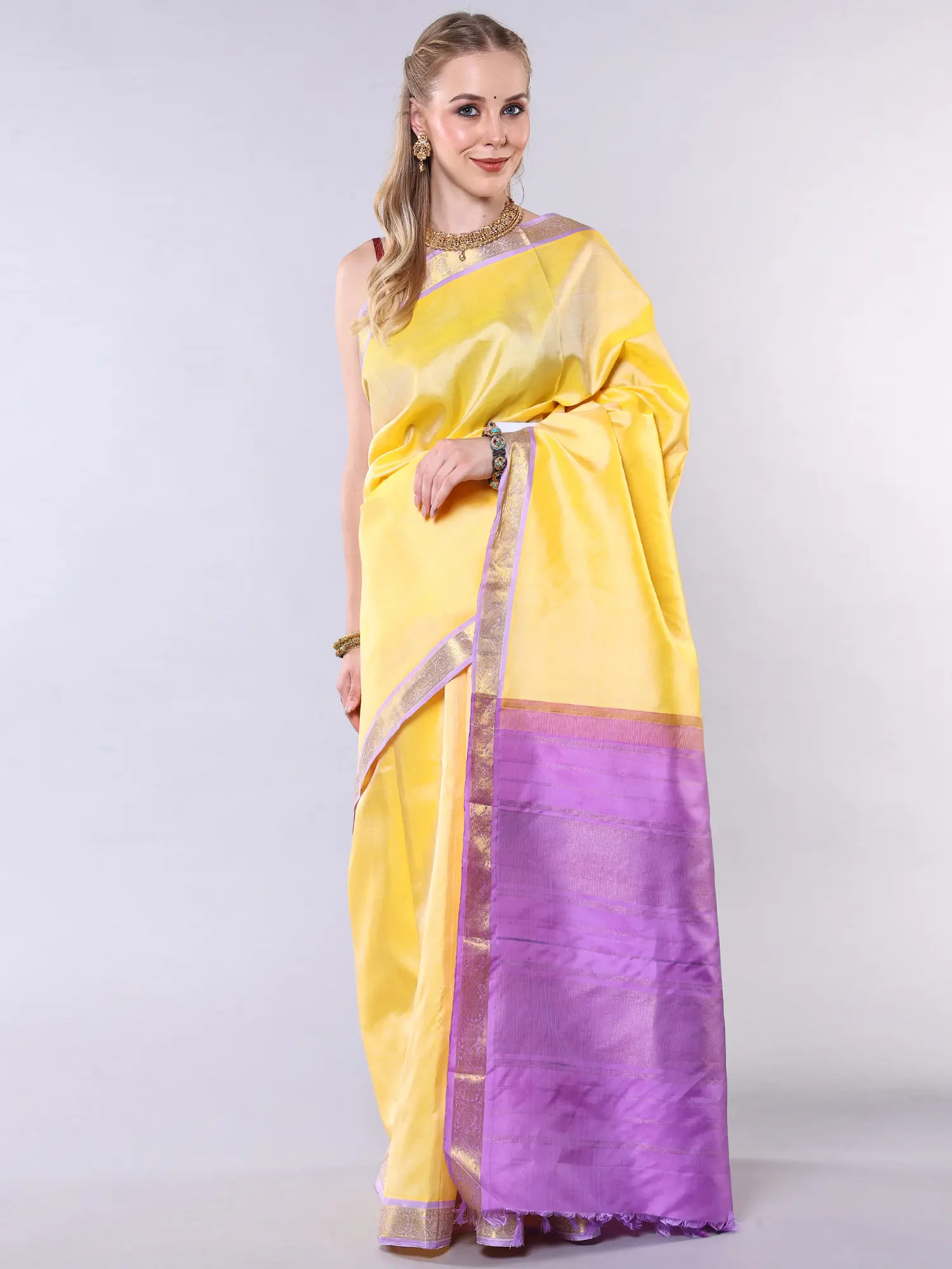 Buff-Yellow Tussar Silk Saree with Intricate Zari woven Peacock Border from Athimalaipattu