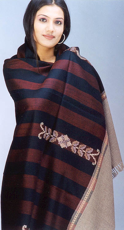 Maroon and Black Shawl Exotic India Art