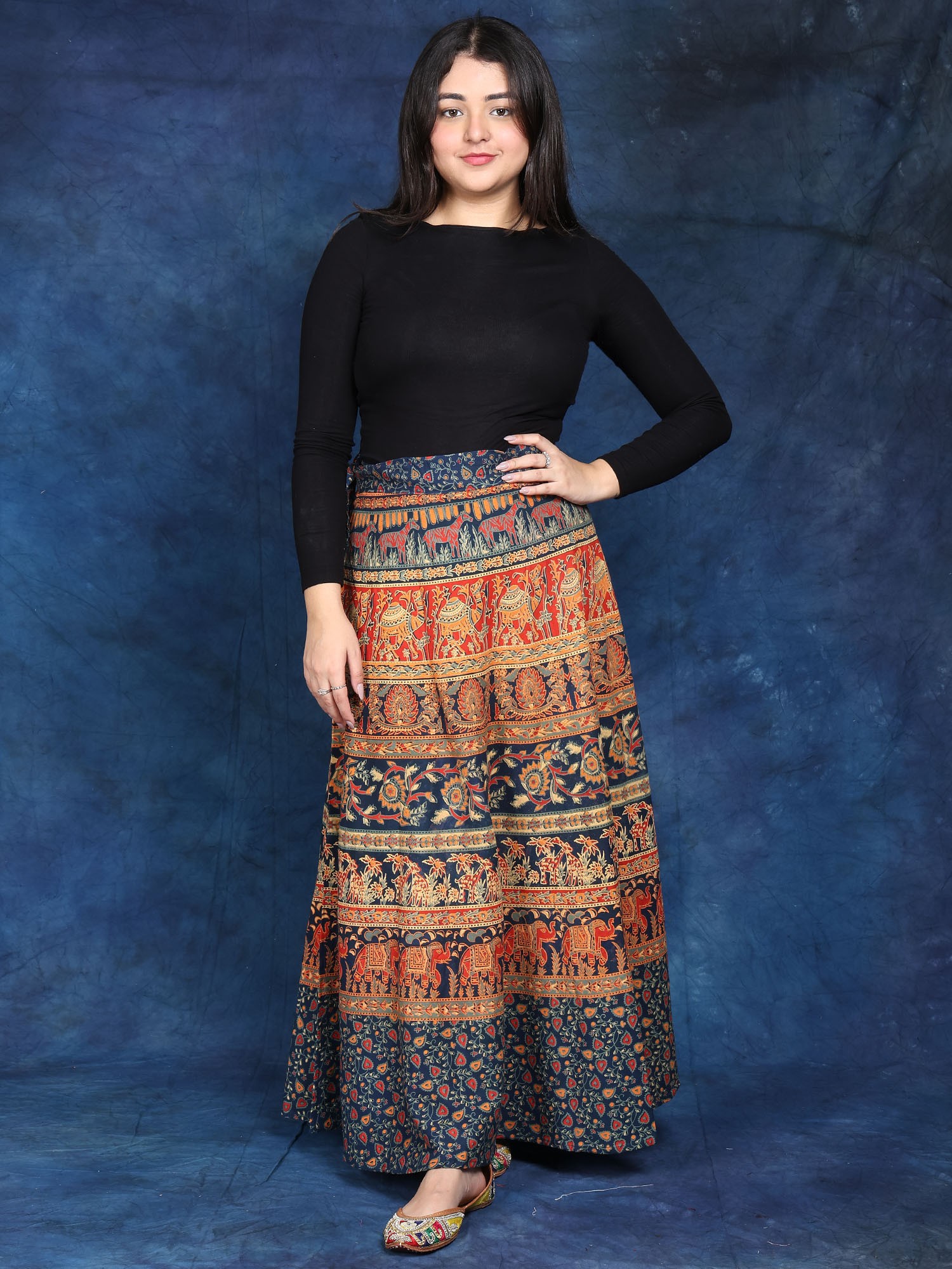 Wrap-Around Long Skirt from Pilkhuwa with Printed Animals