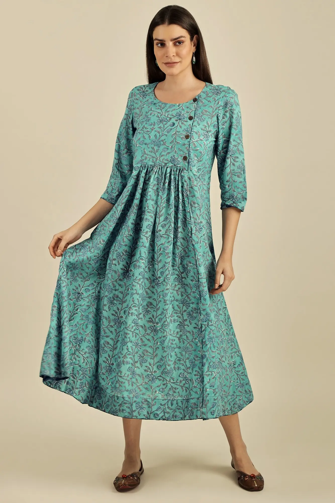 "Marina" Turquoise Hue Hand-Block Printed Cotton Attire