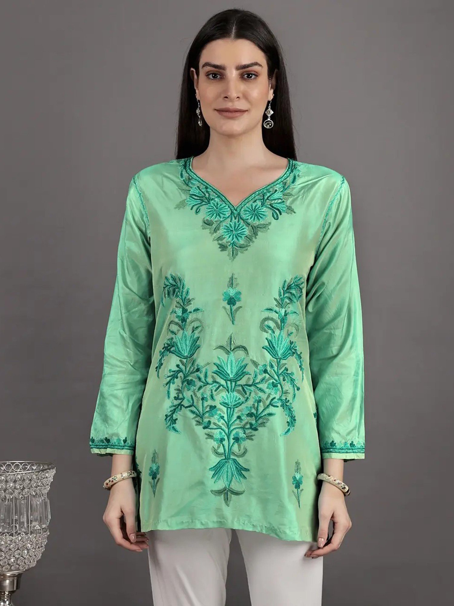 Tie n Dye Georgette Kaftan Kurti with Kashmiri Aari and Tilla Embroidery |  Angad Creations