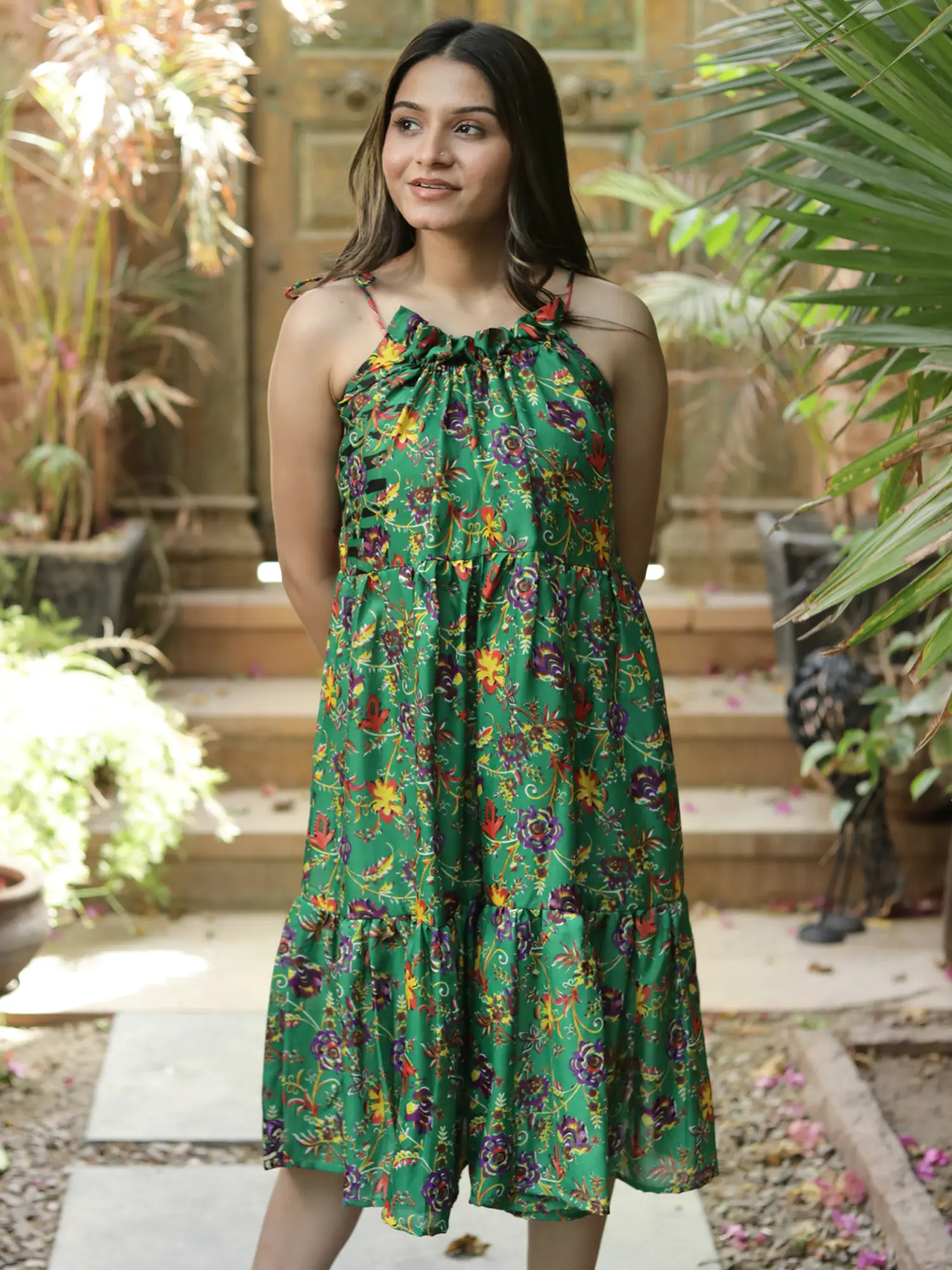 Assorted Vintage Pure Silk Ruffle Dress From Jodhpur