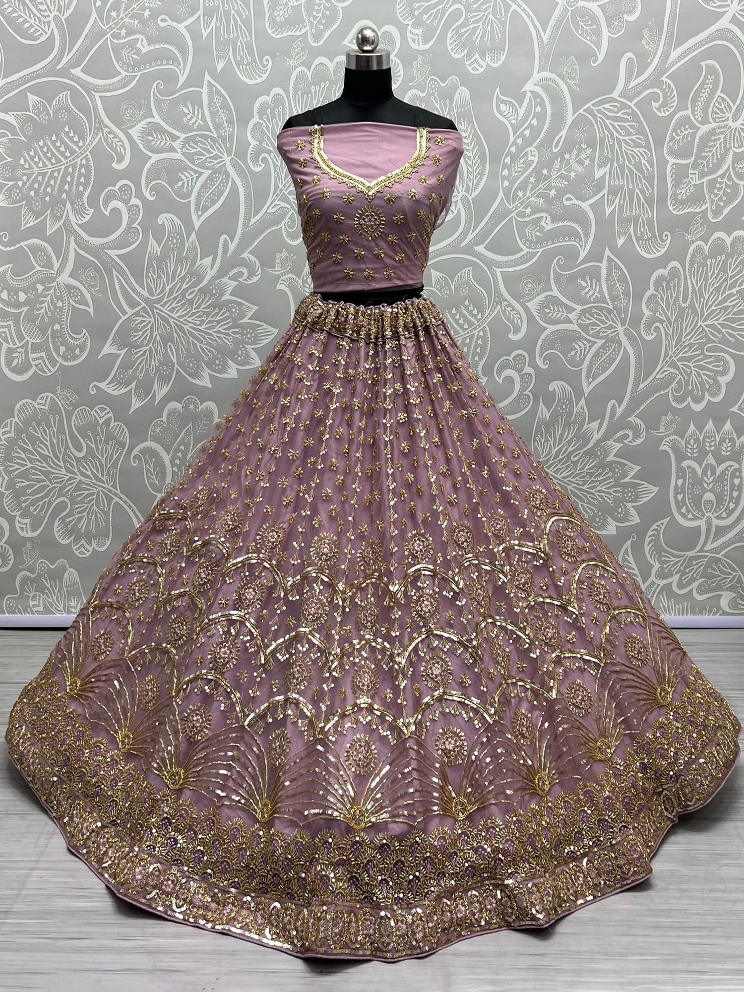 Crop Top Lehenga Indian Wedding Dress Bollywood Style onion color pyazi  color | eBay