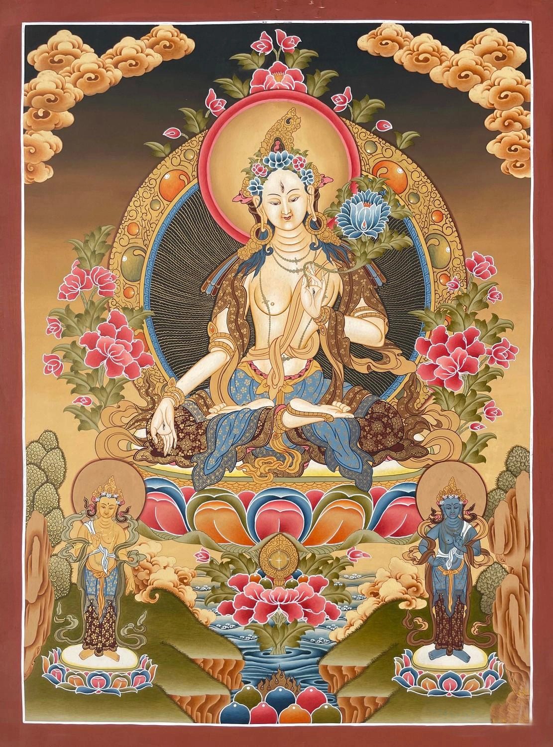 Goddess White Tara Thangka (Brocadeless Thangka) | Exotic India Art