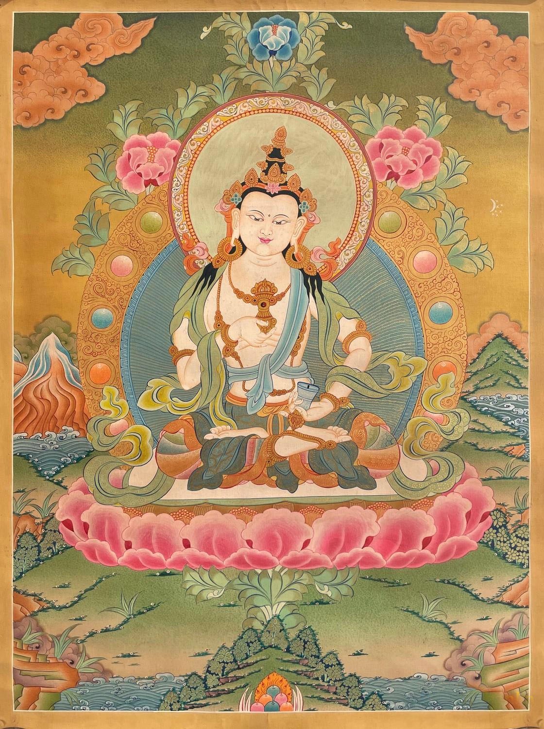 Vajrasattva Buddha Thangka (Brocadeless Thangka) | Exotic India Art