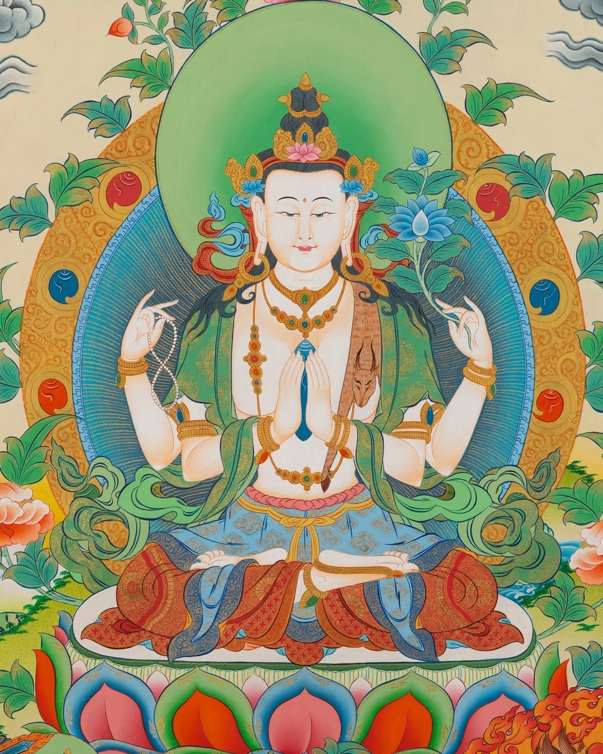 Goddess Chengrezig Thangka (Brocadeless Thangka) | Exotic India Art