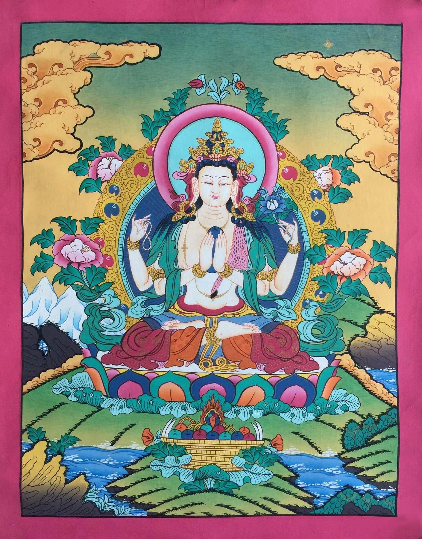 Avalokiteshvara | Chenrezig Thangka | Exotic India Art