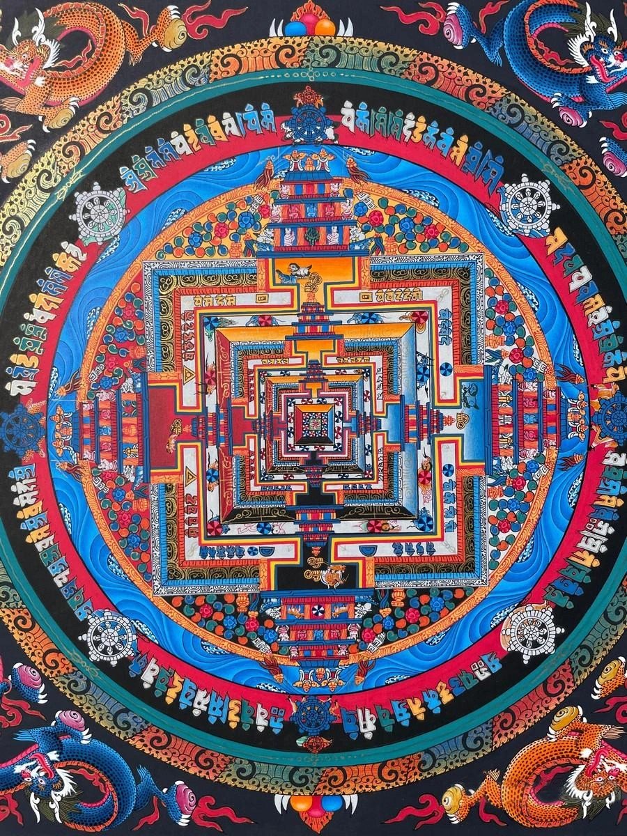 Kalachakra Mandala With Dragon Motif Thangka (Brocadeless Thangka ...