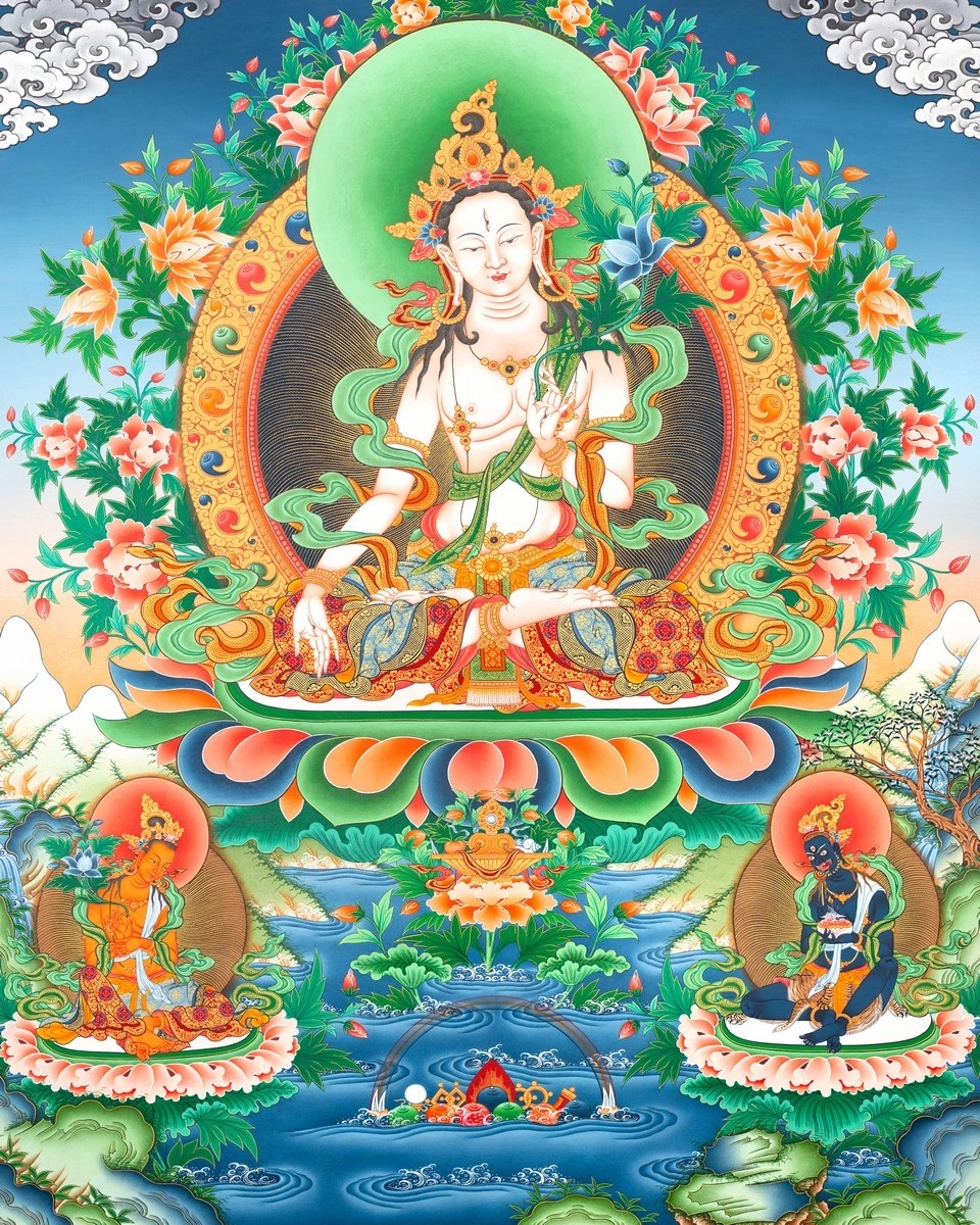 Original Hand-painted traditional style White Tara with Boddhisattvas ...