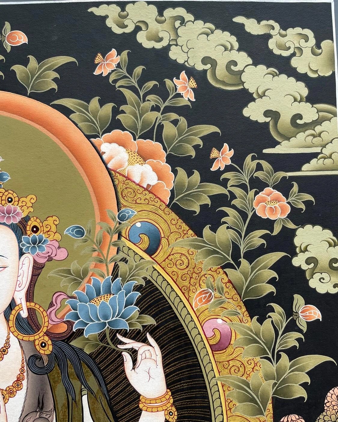 Avalokiteshvara | Chenrezig Thangka (Brocadeless Thangka) | Exotic India Art