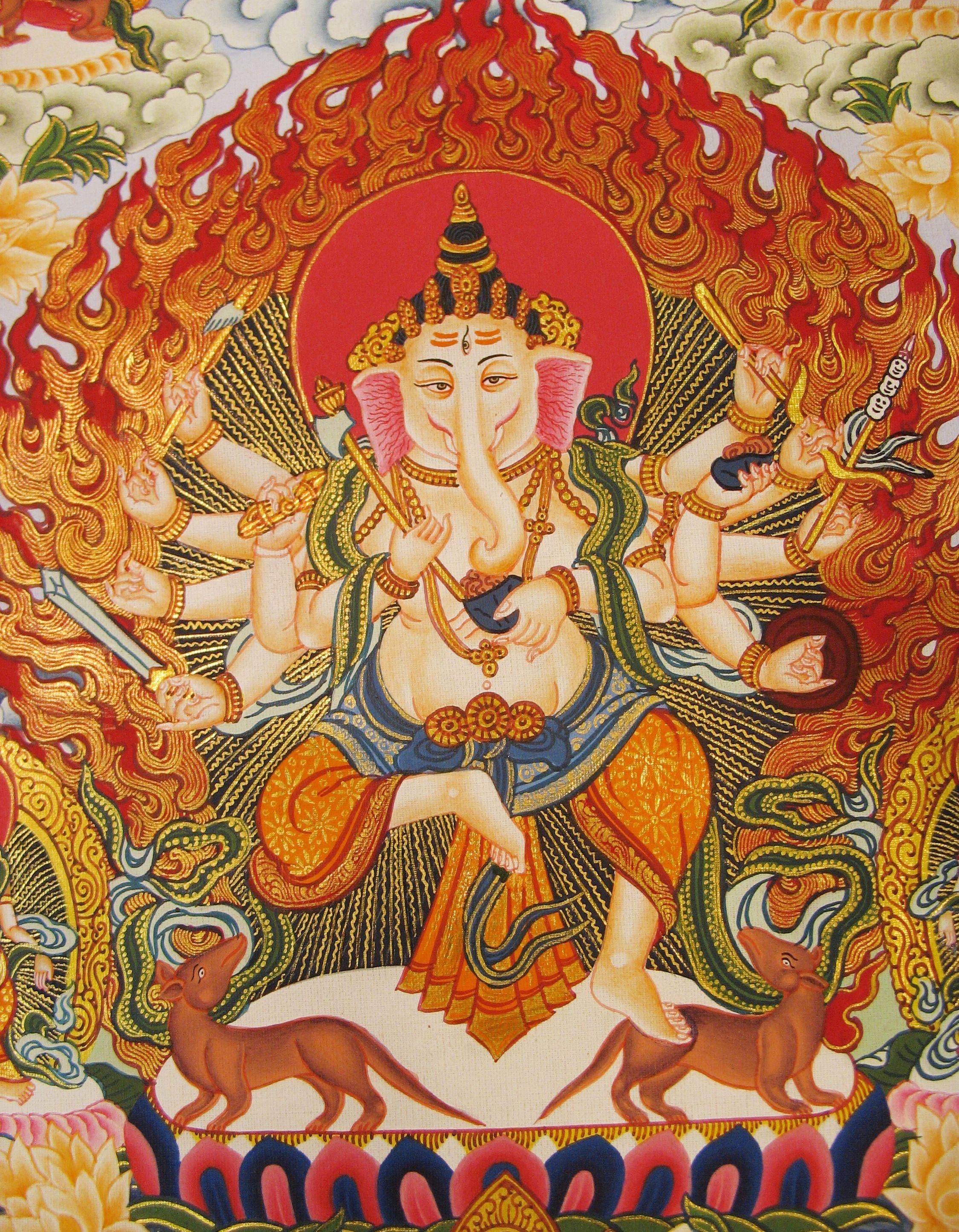 Ganesha Multiple Forms (Brocadeless Thangka) | Exotic India Art