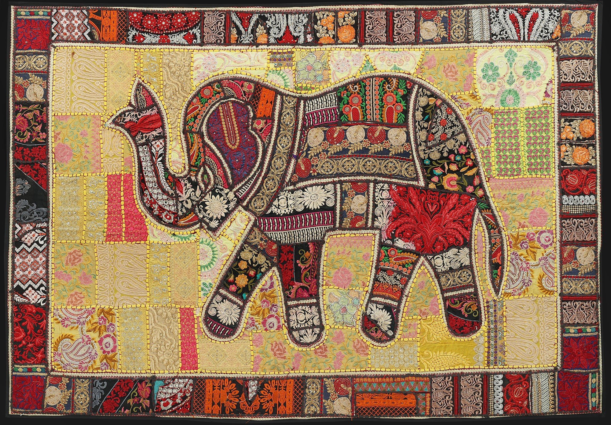 Mimosa Yellow Hand-Crafted Elephant Wall Hanging from Gujarat with ...