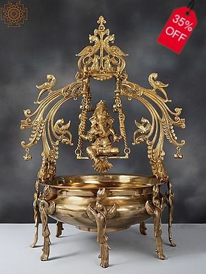 29'' Swing Lord Ganesha Urli with Peacock Design