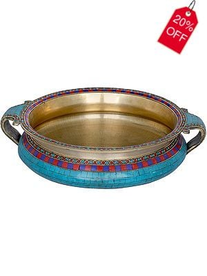 Brass Inlay Urli with two Handles