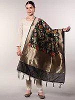 Brocade Dupatta from Gujarat with Woven Floral Motifs All-Over