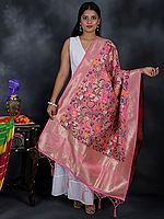 Brocade Dupatta from Gujarat with Woven Floral Motifs All-Over