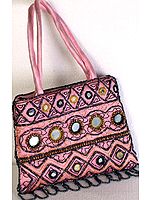 Powder-Pink Handbag with Beads and Mirrors