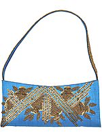 Turquoise-Blue Purse with Golden Sequins and Bead Work