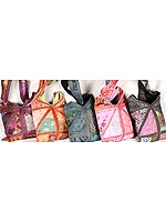 Lot of Five Patchwork Gujarati Handbags with Mirrors