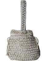 Ivory Drawstring Potli Bag with Antique Faux Pearl Embroidery
