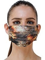 Beige and Black Two Ply Fashion Mask with Digital Printed Lady Figures