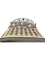 Ivory and Gray Seven-Piece Banarasi Bedcover with Woven Mandalas