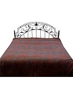 Maroon and Blue Double-Sided Pure Wool Jamawar Bedspread