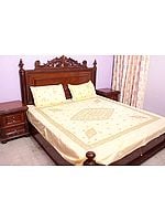 Chikan Hand-Embroidered Pale-Yellow Bedspread from Lucknow