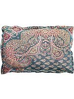 Blue-Mist Kani Jamawar Pillow Cover with Woven Paisleys and Bootis