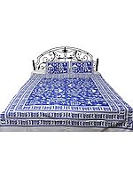 Bedspread with Hand Printed Folk Figures Inspired by Warli Art
