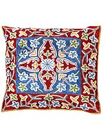 Cushion Cover with Ari Embroidered Floral Motifs