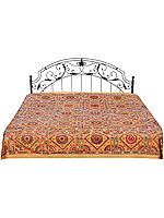 Bedcover from Jaipur with Embroidered Motifs and Mirrors