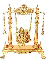 16" Radha Krishna on a Swing In Brass | Handmade | Made In India