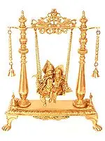 16" Radha Krishna on a Swing In Brass | Handmade | Made In India