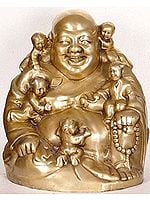 14" Laughing Buddha In Brass | Handmade | Made In India
