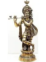 35" Large Size Krishna Playing on Flute In Brass | Handmade | Made In India