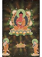 Buddha in the Dhyana Mudra with His Two Disciples (Tibetan Buddhist)