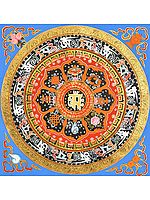Tibetan Buddhist OM Mandala with Ashtamangala Symbols
