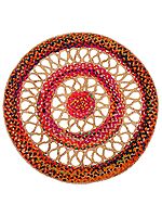 Party-Punch Hand-Crafted Upcycled Cotton and Jute Round Yoga-asana Mat with Jali