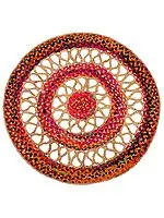 Party-Punch Hand-Crafted Upcycled Cotton and Jute Round Yoga-asana Mat with Jali